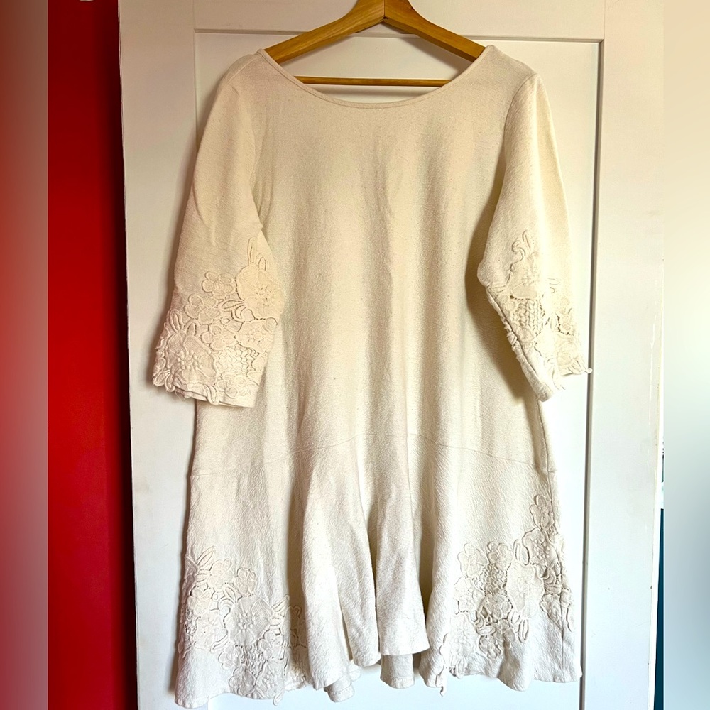 Anthropologie brand Maeve, cream dress with lace details, size XL